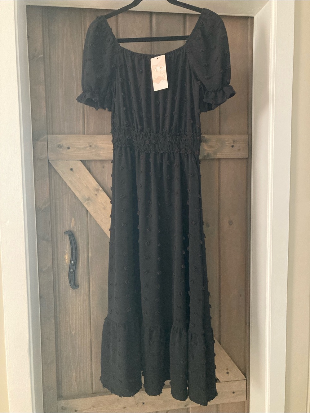 Women's Black Puff Sleeve Maxi Dress - Classic Square Neck
